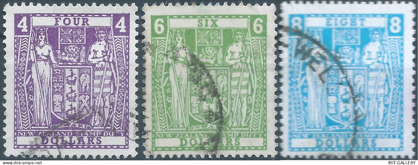 Nuova Zelanda,Nouvelle-Zélande- NEW ZELAND 1967 REVENUE STAMP DUTY-Tax Fiscal,4 - 6 - 8 Dollars,Obliterated - Post-fiscaal