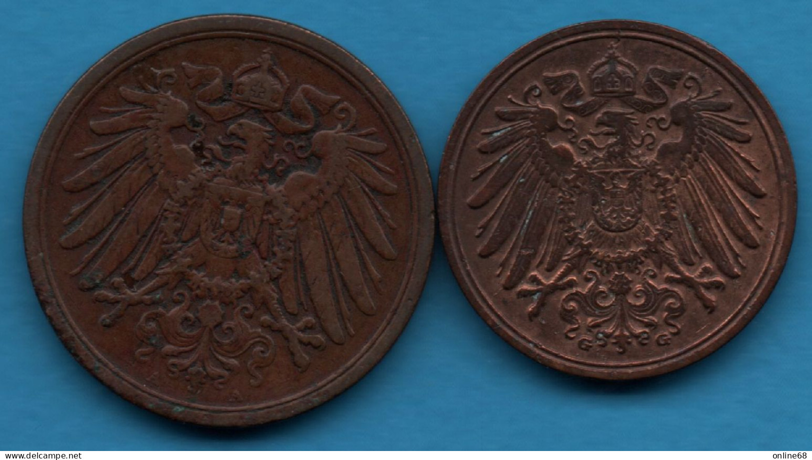 DEUTSCHES REICH LOT 1 + 2  PFENNIG 1914 G + A Wilhelm I - Kilowaar - Munten