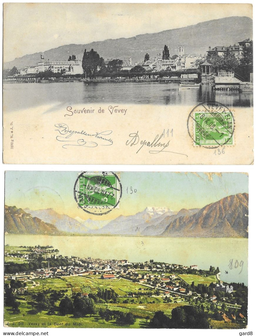 Lot De 2 Cp De Vevey En 1908 Et 1910 - Sammlungen & Sammellose