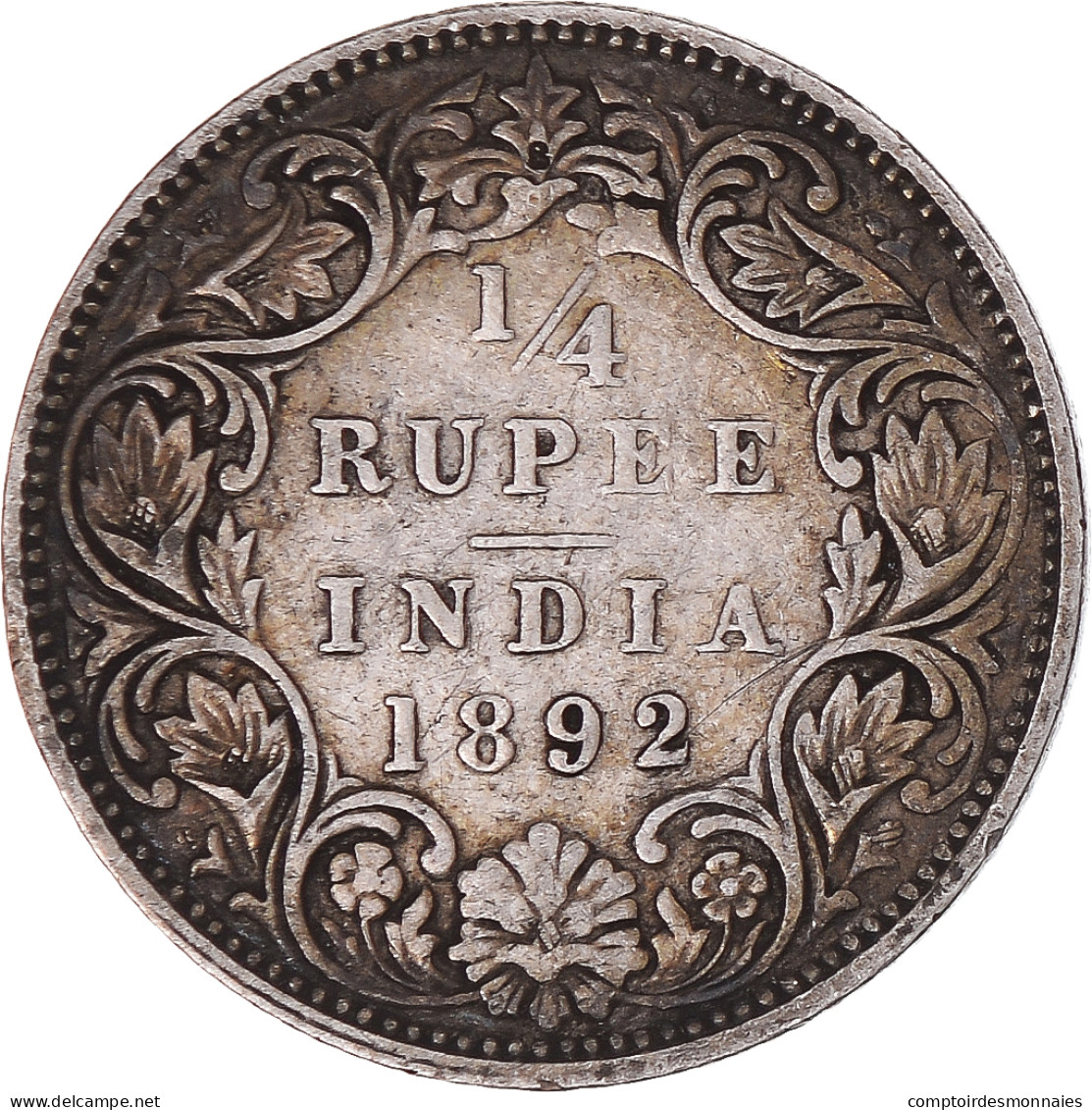 Monnaie, Inde Britannique, Victoria, 1/4 Rupee, 1892, TTB+, Argent, KM:490 - Indonésie