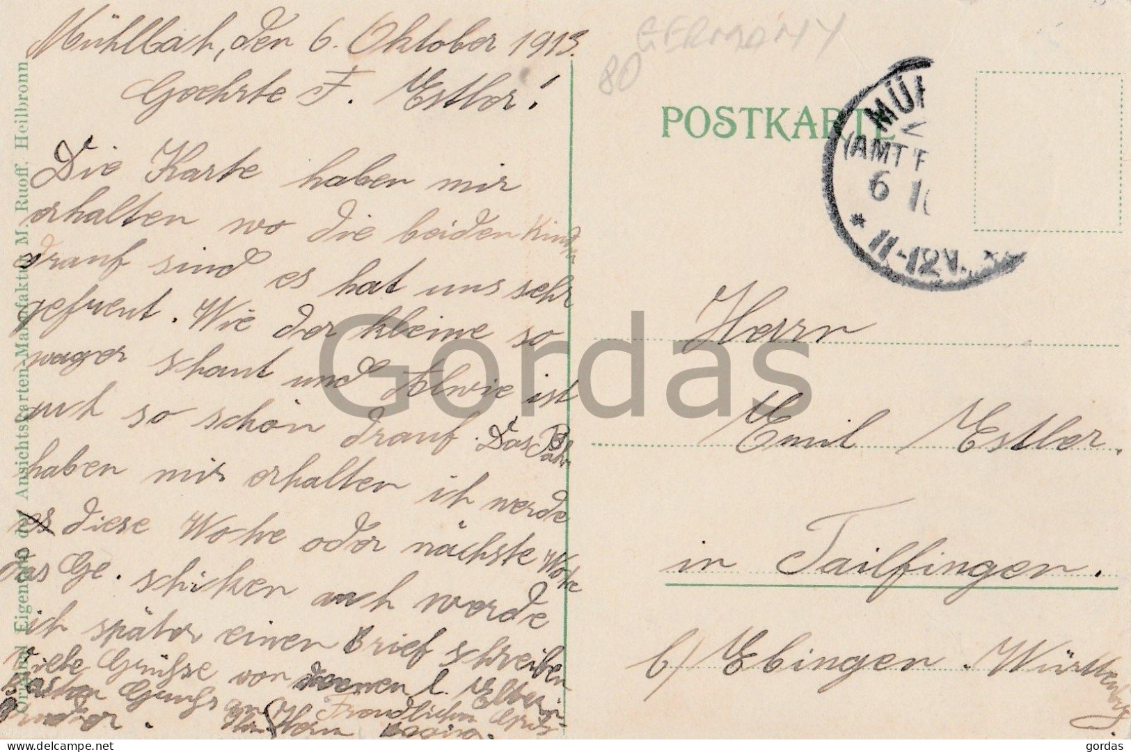 Germany - Gruss Aus Muhlbach - Gascheftshaus Salomon Meier - Judaica - Post - Rathaus - Eppingen