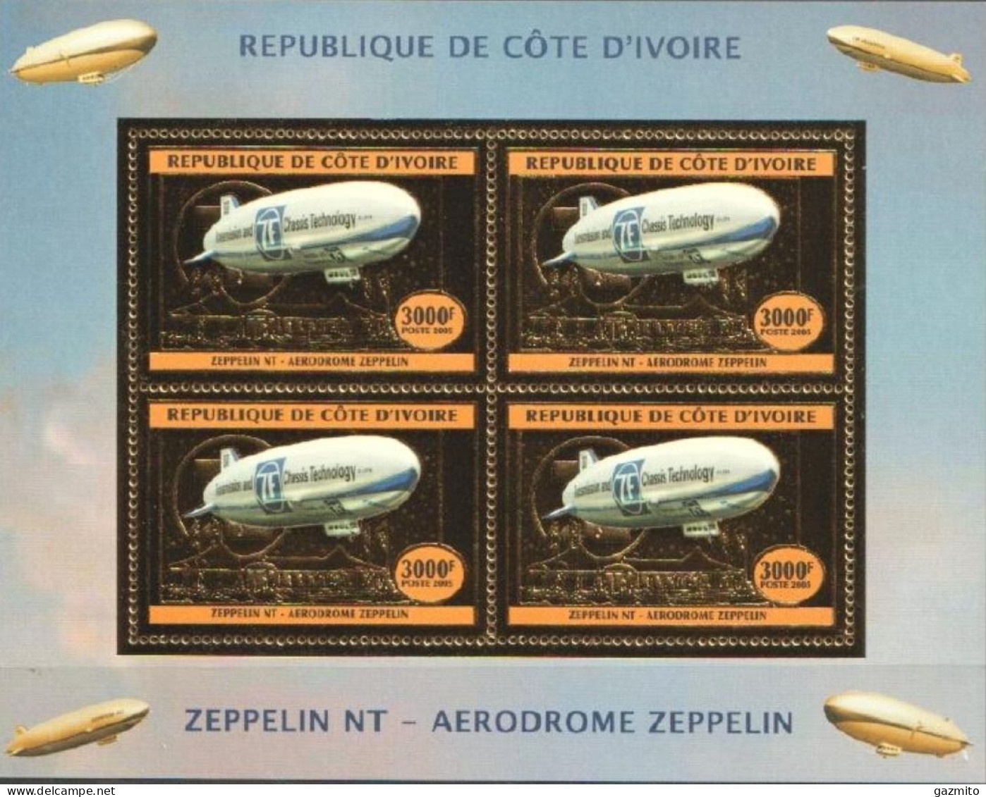 Ivory Coast 2005, Zeppelin, 4val In BF GOLD - Côte D'Ivoire (1960-...)