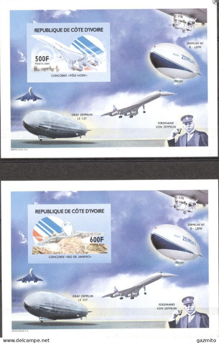 Ivory Coast 2005, Zeppelin, Concorde, 2BF IMPERFORATED - Côte D'Ivoire (1960-...)