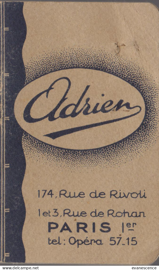 Petit Calendrier Calepin 1938 : Adrien Paris Magasin Vêtements    ///  Ref. Aout  23 ///  N° 27.003 - Petit Format : 1921-40