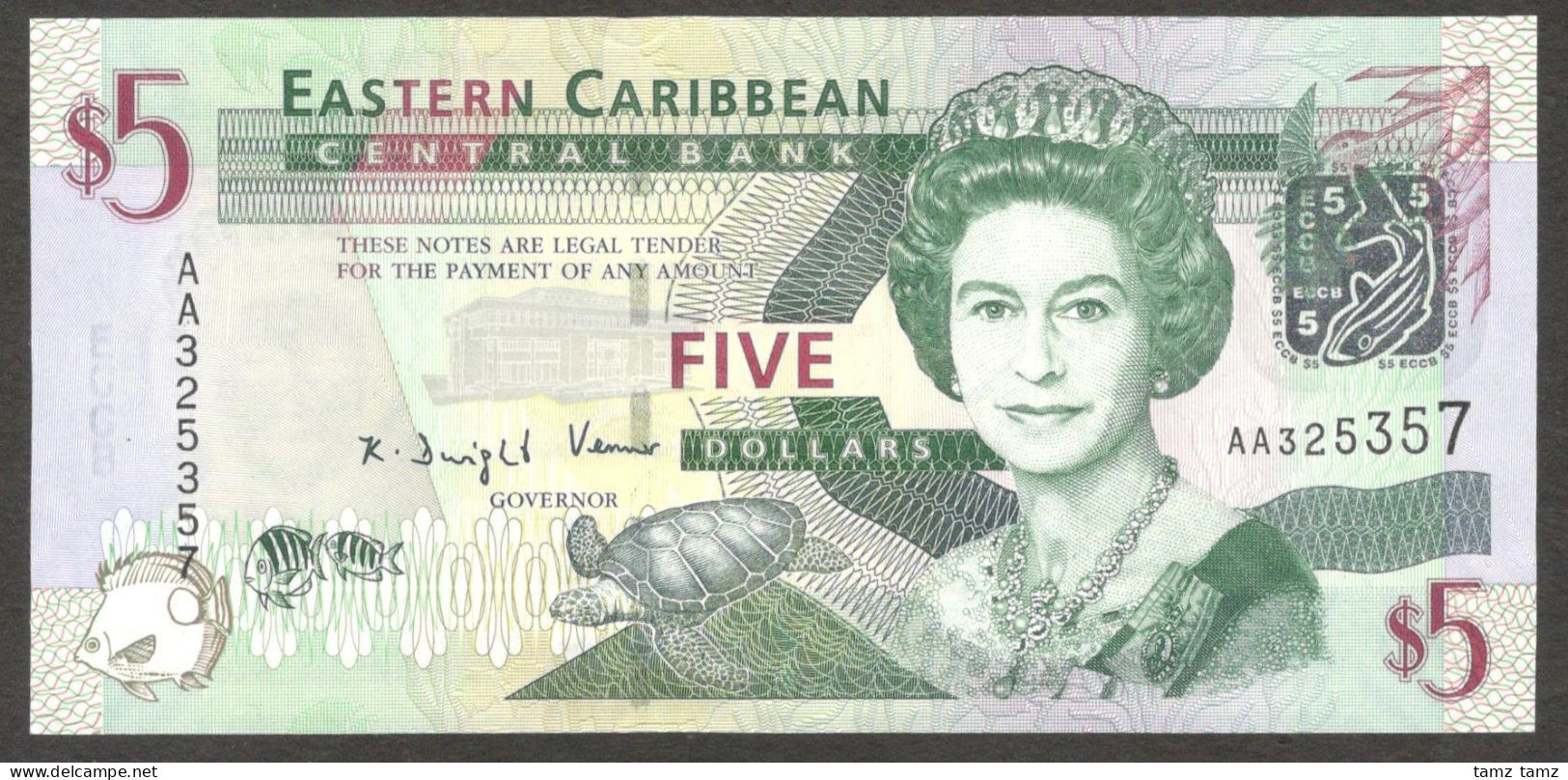 Eastern Caribbean 5 Dollars First Prefix AA Queen Elizabeth II 2008 UNC - Caraïbes Orientales