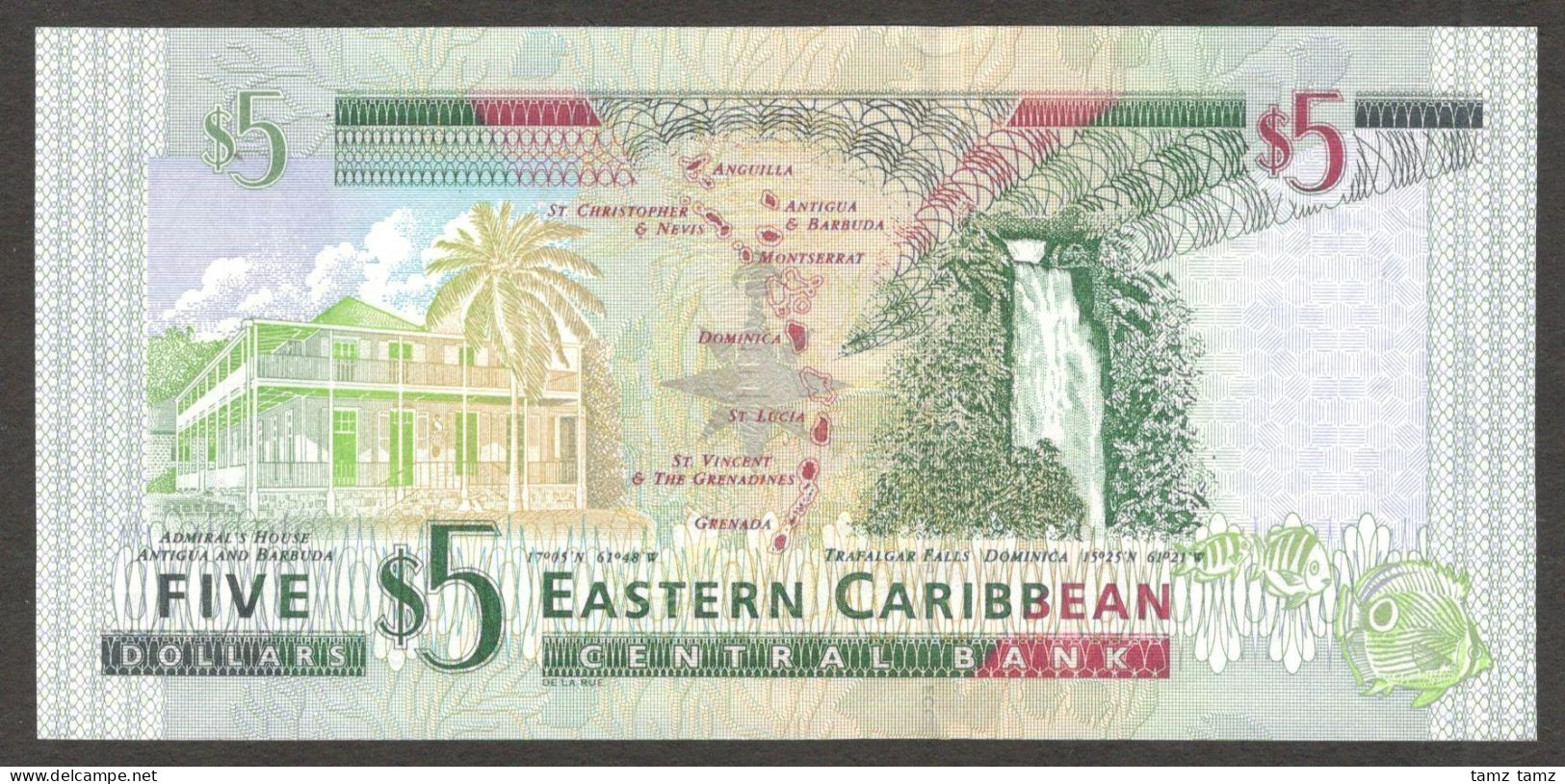 Eastern Caribbean 5 Dollars First Prefix AA Queen Elizabeth II 2008 UNC - Ostkaribik