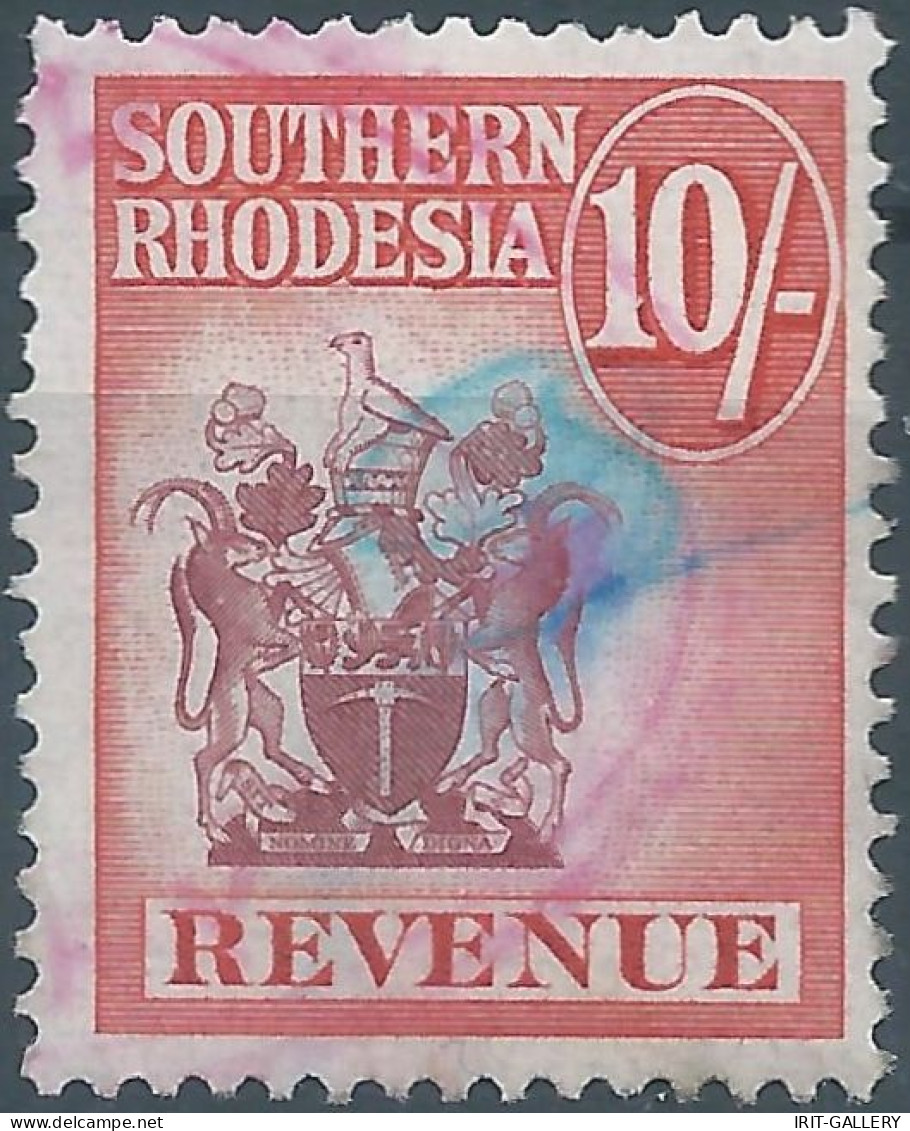 Great Britain - SOUTHERN RHODESIA 1953 ,  REVENUE Tax Fiscal 10 Sh.Used - Southern Rhodesia (...-1964)