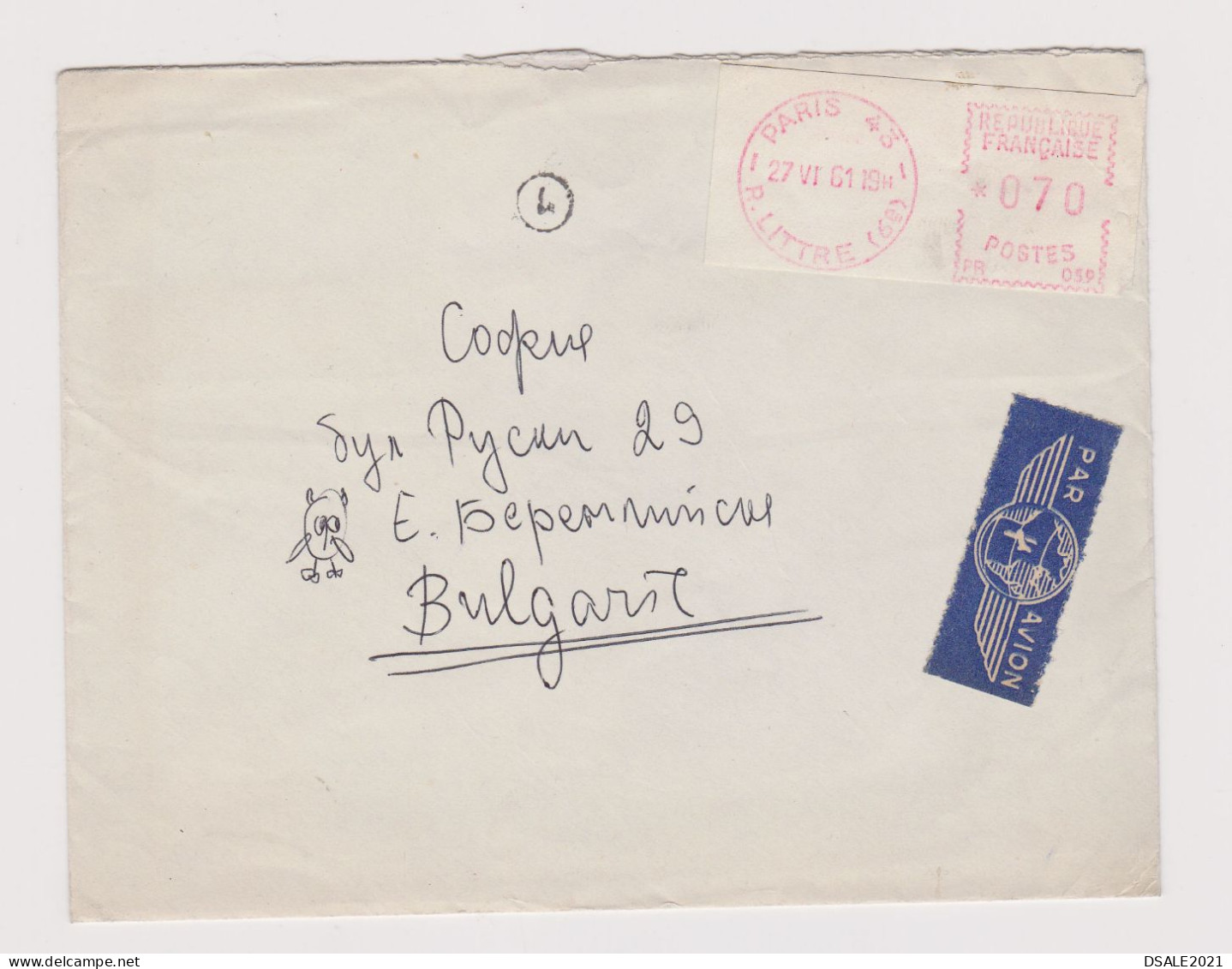 France 1961 Airmail PARIS 43 Cover Machine EMA METER Stamp Sent Abroad To Bulgaria (66276) - Covers & Documents