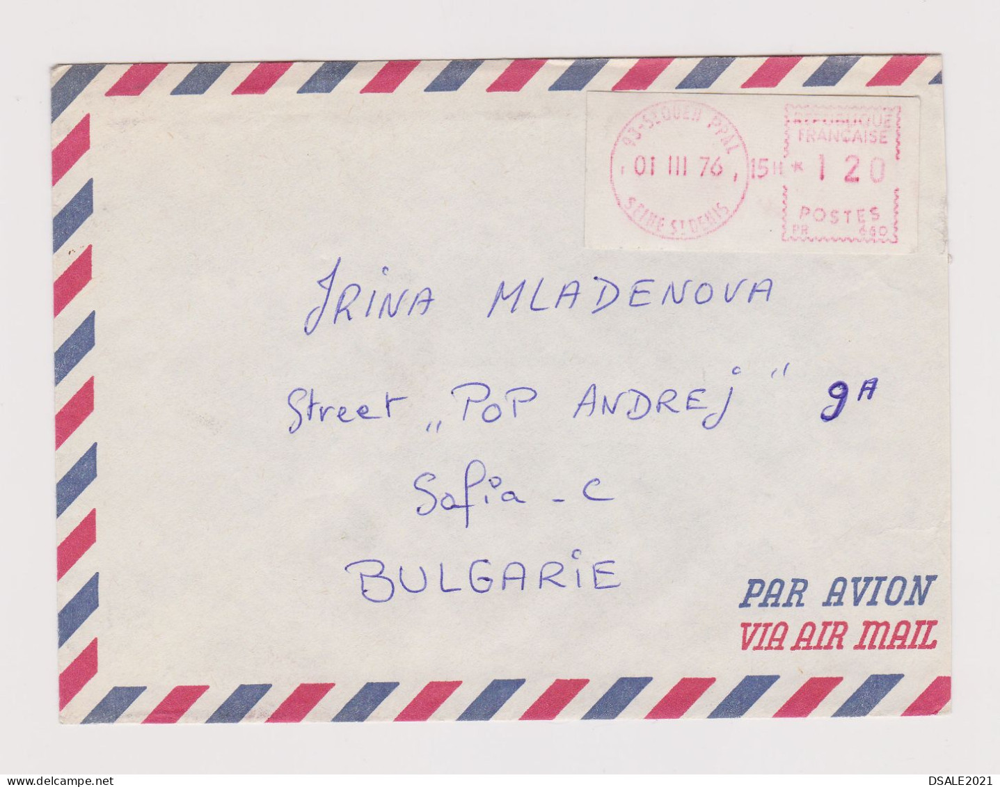 France 1976 Airmail Cover Machine EMA METER Stamp Sent Abroad To Bulgaria (66101) - Covers & Documents