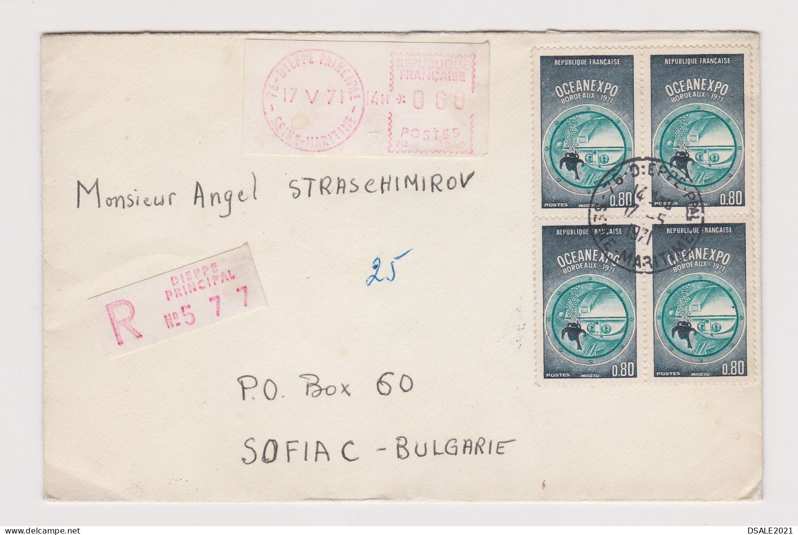 France 1971 Registered Cover Machine EMA METER Stamp YT #1666 / 4x80c. Sent Abroad To Bulgaria (66102) - Lettres & Documents