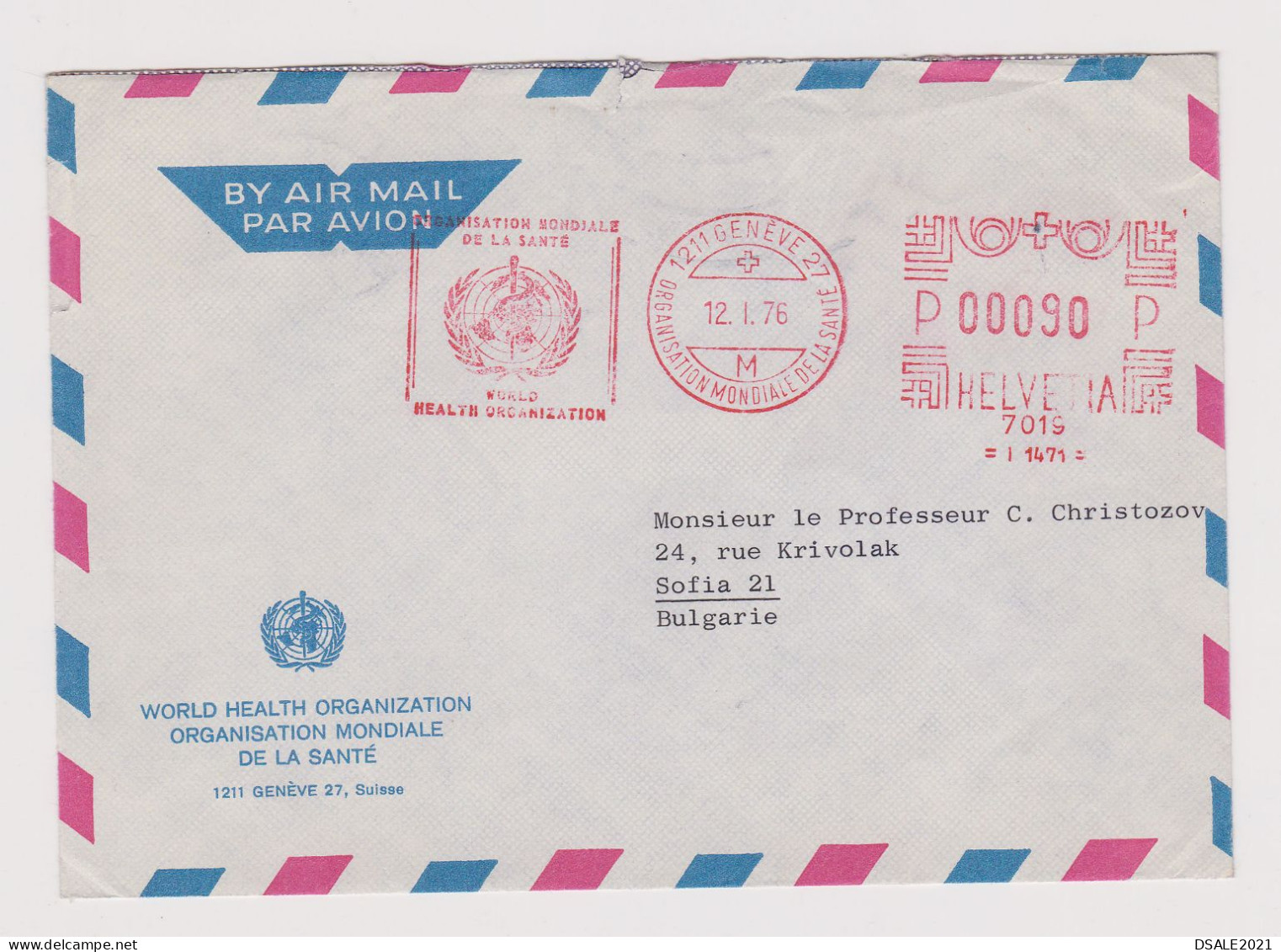Switzerland Swiss Helvetia Airmail Cover 1976 World Health Organization (WHO) Machine EMA METER Stamp Cachet (66348) - Postage Meters
