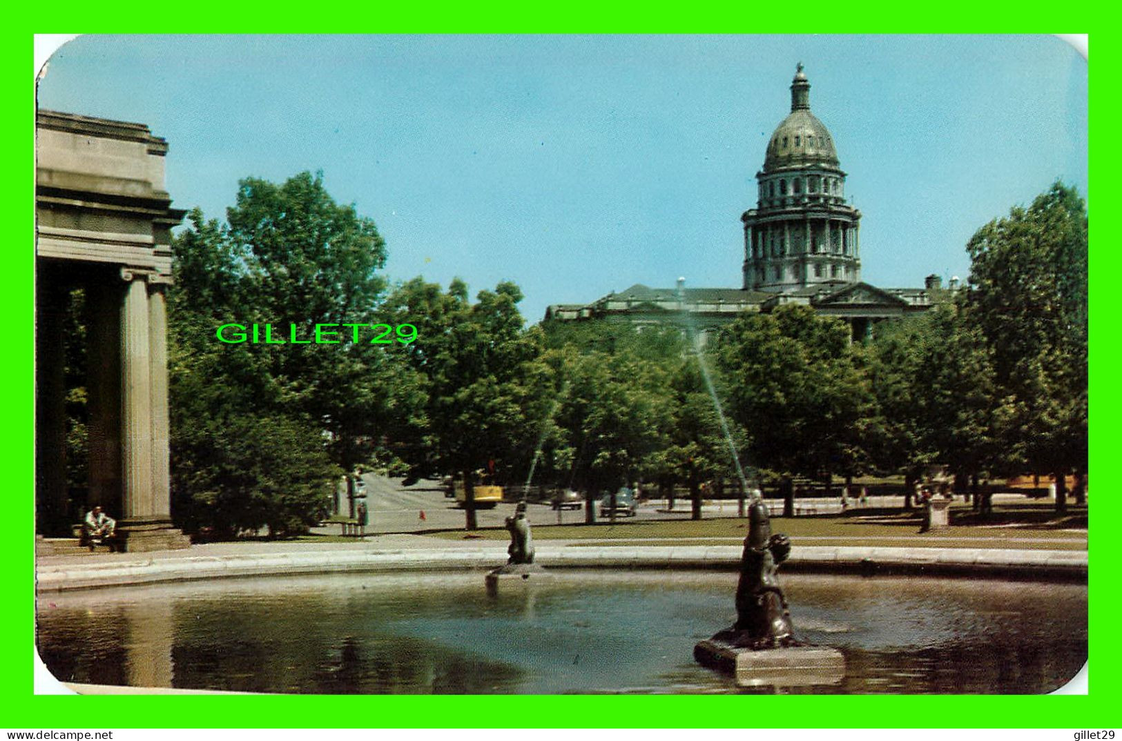 DENVER, CO - VISTA OF THE CAPITOL FROM VOORHEE'S POOL IN CIVIC CENTER - PUB. BY SANBORN SOUVENIR CO - DEXTER - - Denver