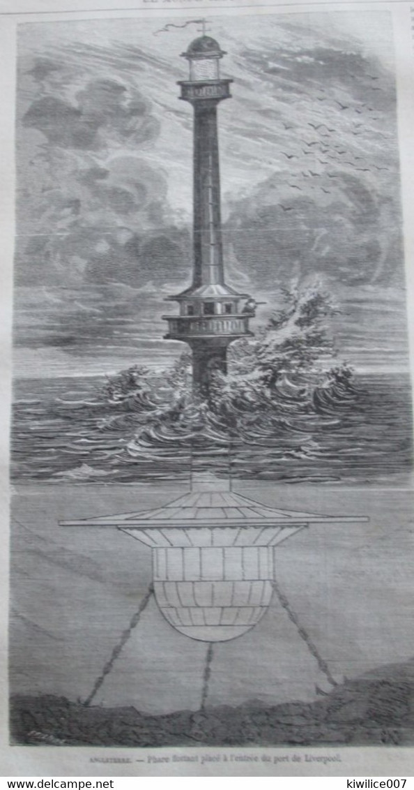 GRAVURE  1869  LE PHARE DE LIVERPOOL     Phare Flottant  LIGHT HOUSE LIGHTHOUSE - Liverpool