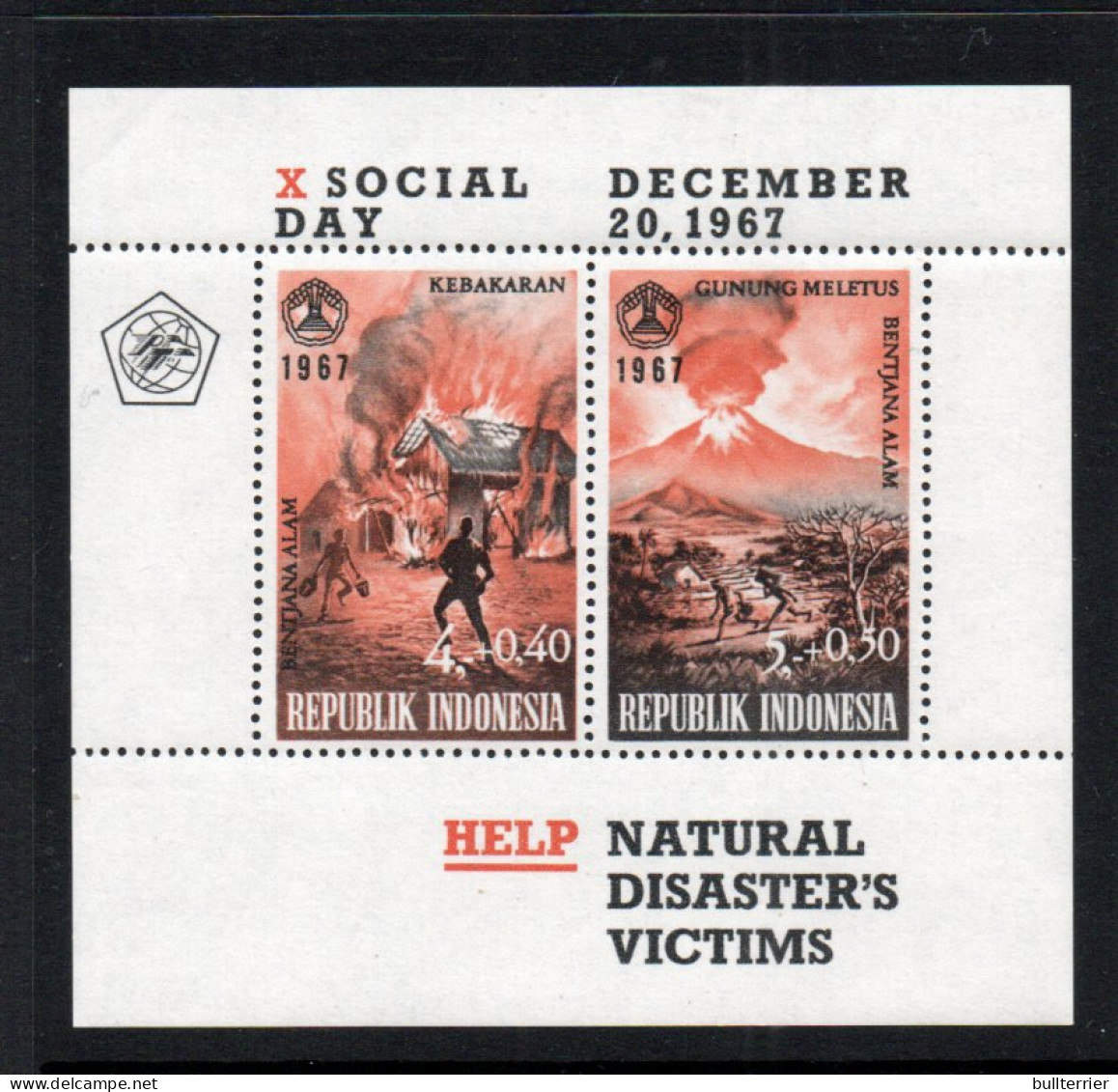 GEOLOGY - INDONESIA - 1967 - NATURAL DISATERS SOUVENIR SHEET MINT NEVER HINGED, SG CAT £50  - Vulkane
