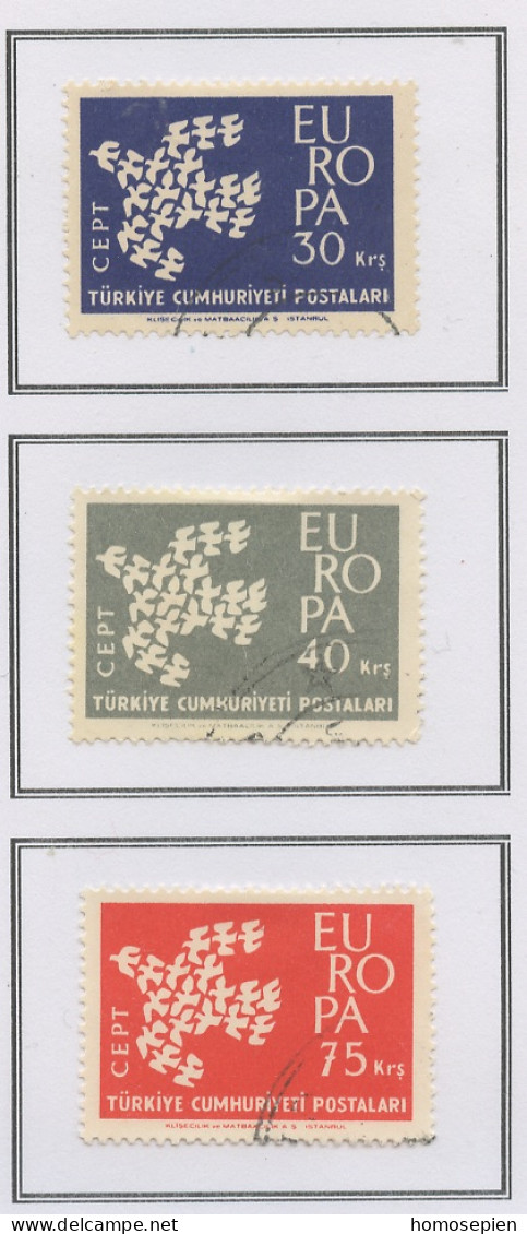 Turquie - Türkei - Turkey 1961 Y&T N°1599 à 1601 - Michel N°1820 à 1822 (o) - EUROPA - Gebraucht