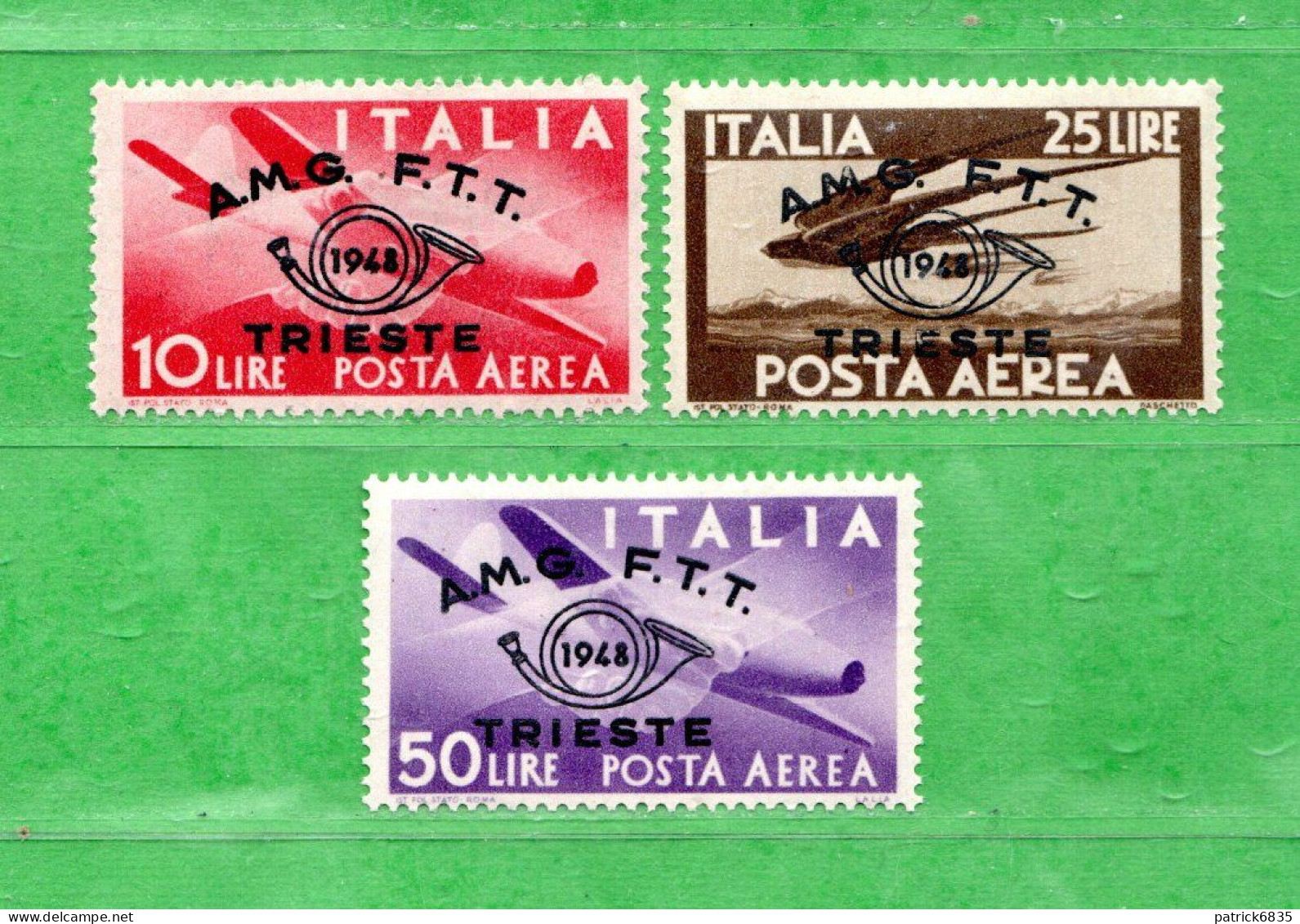 (Riz) TRIESTE A. **-1948 - Posta Aerea - Convegno Filatelico  Unif. A17/A19. MNH ** . - Poste Aérienne