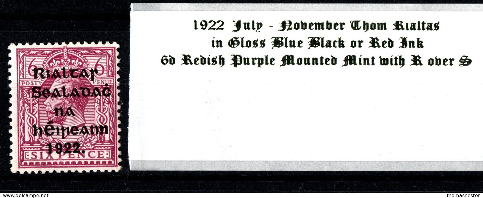 1922 Thom Rialtas, Blue Black Or Red Ink July - November 6d Redish Purple, R Over S Mounted Mint - Neufs