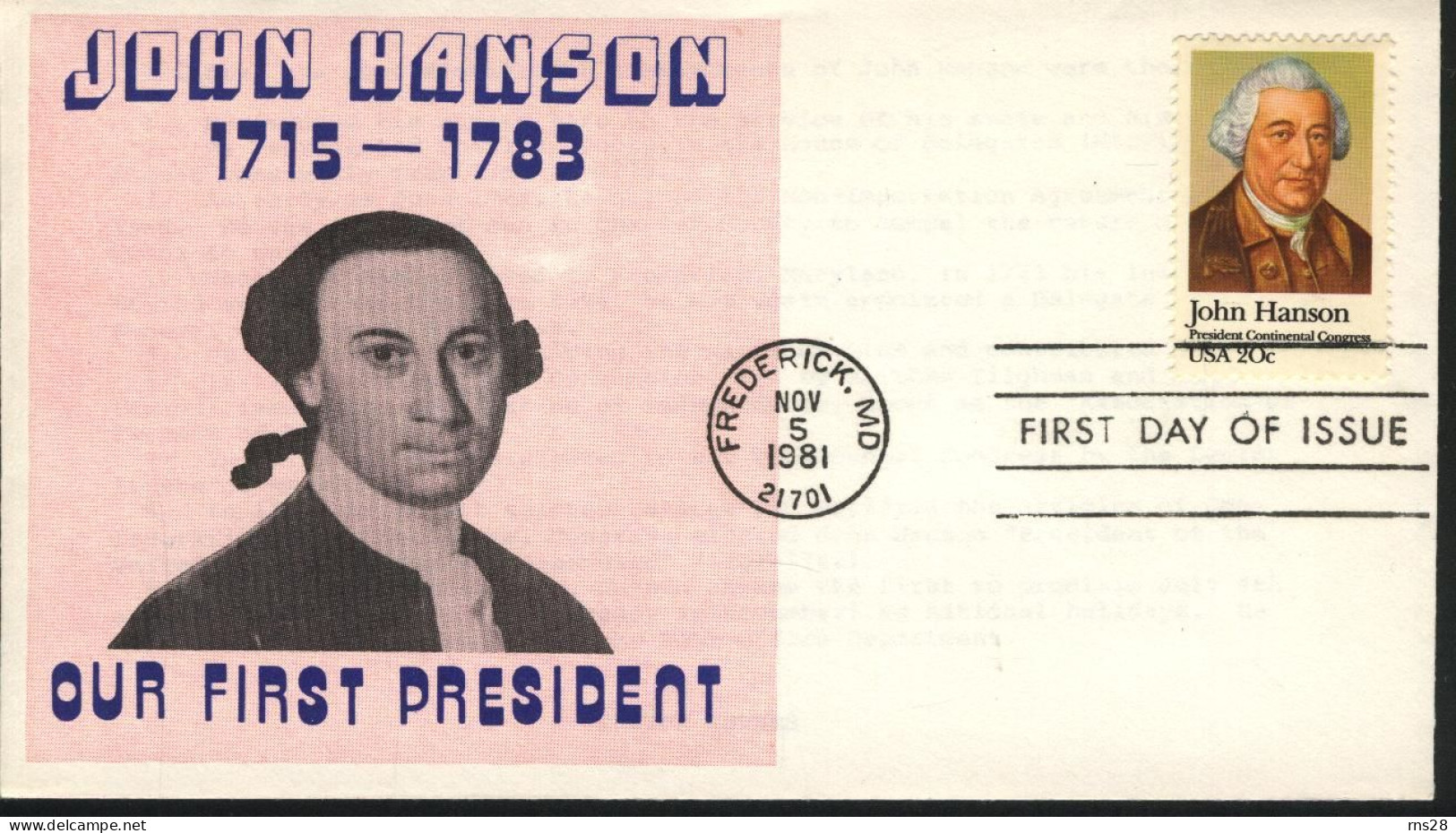 USA  FDC  Sc 1941  John  Hanson - 1981-1990