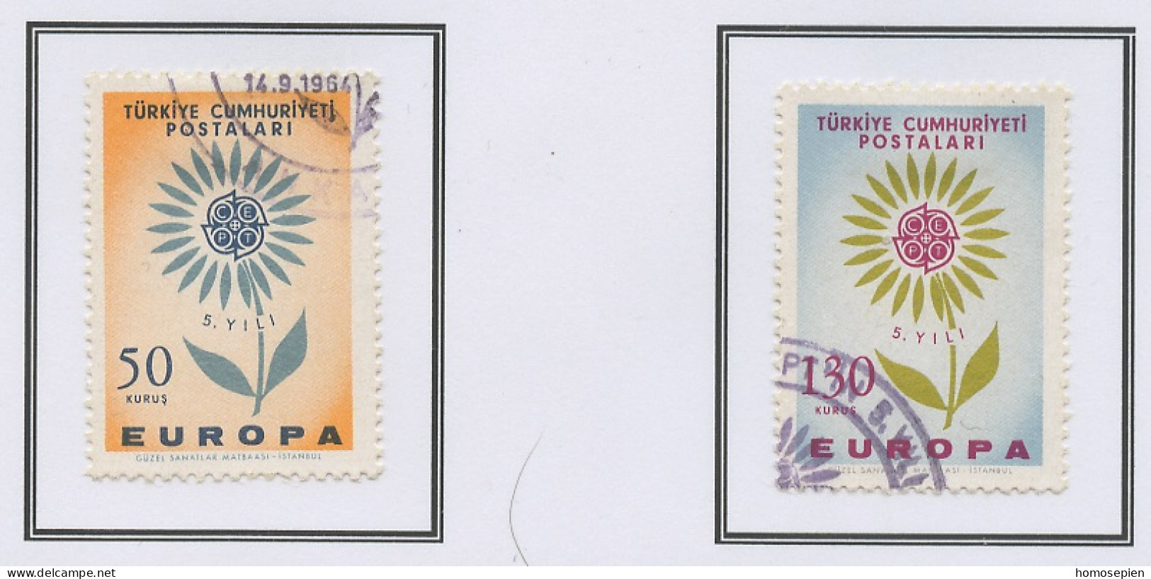Turquie - Türkei - Turkey 1964 Y&T N°1697 à 1698 - Michel N°1917 à 1918 (o) - EUROPA - Usados