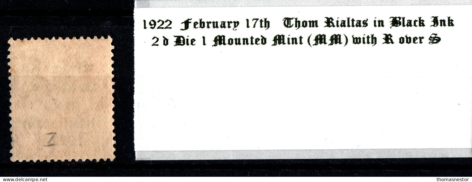 1922 Thom Rialtas, Blue Black Or Red Ink July - November 2d Orange Die 1, R Over S Mounted Mint - Neufs