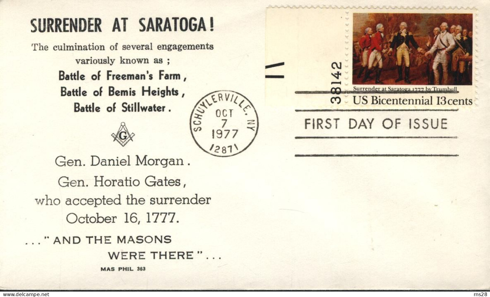 USA FDC Sc 1728 Surrender At Saratoga - 1971-1980