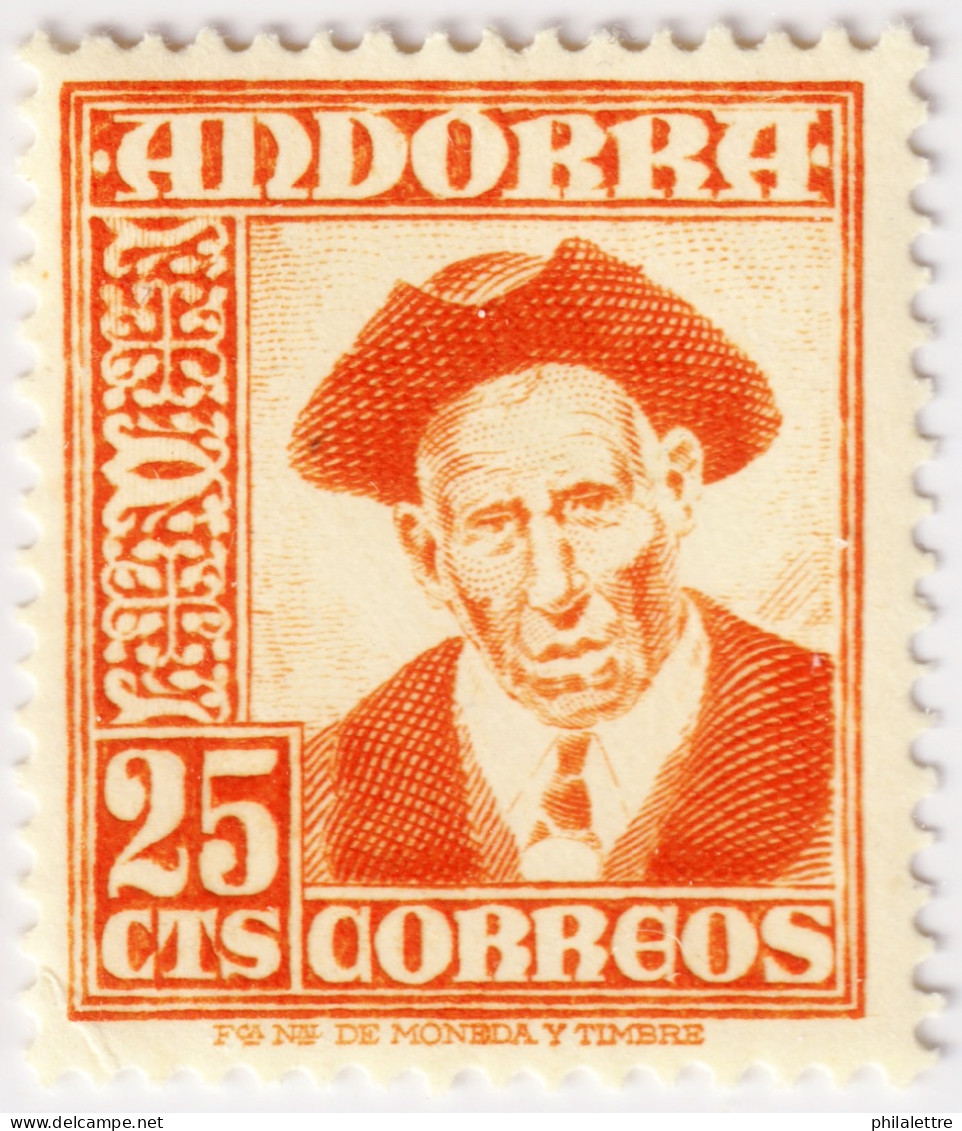 ANDORRA / ANDORRE ESPAGNOL - 1948-53 Yv.44 25c Orange - Neuf * (trace Infime) - Unused Stamps