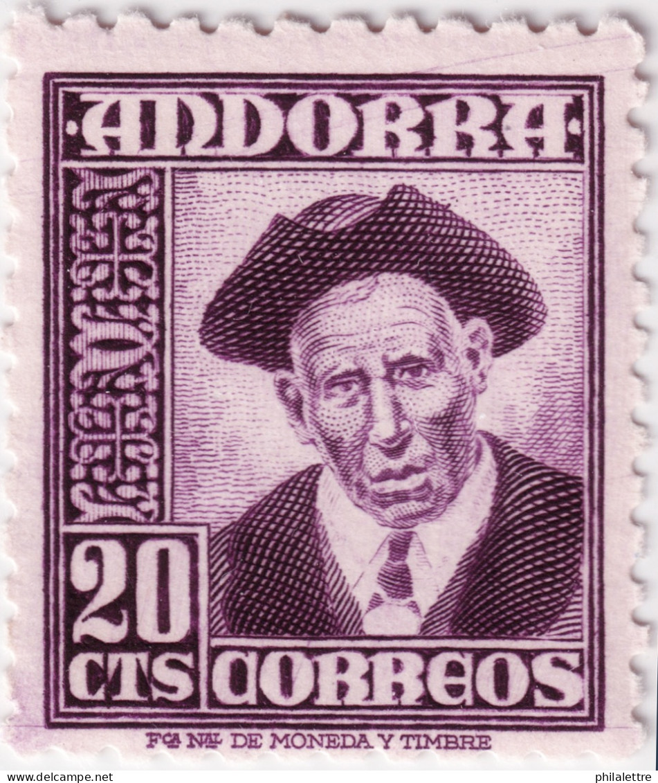 ANDORRA / ANDORRE ESPAGNOL - 1948-53 Yv.44A 20c Lilas - Neuf ** - Nuevos