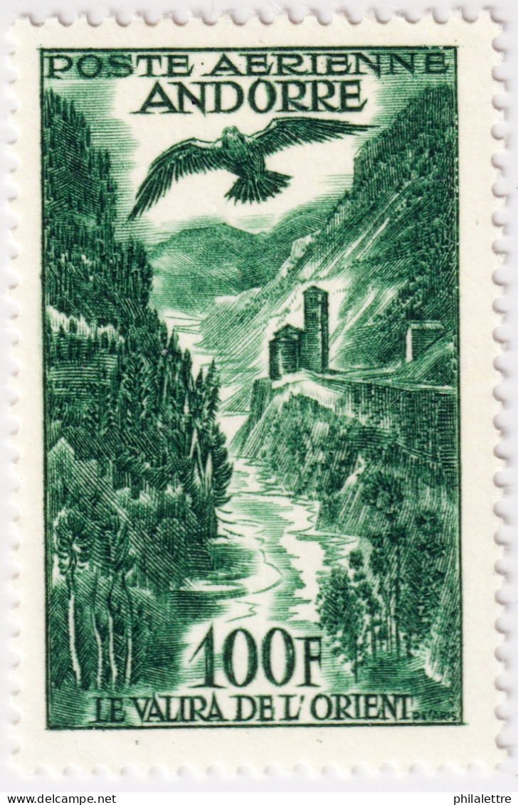 ANDORRE FRANÇAIS - 1955-57 Yv.PA2 100fr Vert - Neuf* (infime Trace) - Airmail