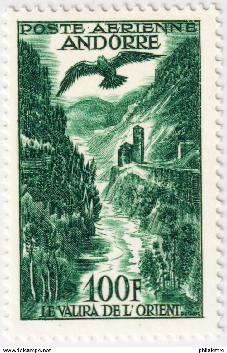 ANDORRE FRANÇAIS - 1955-57 Yv.PA2 100fr Vert - Neuf* (infime Trace) - Correo Aéreo