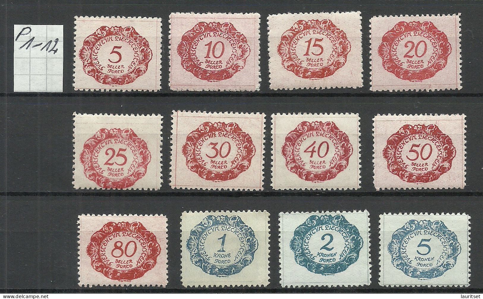 LIECHTENSTEIN 1920 Michel 1 - 12 * Portomarken - Postage Due