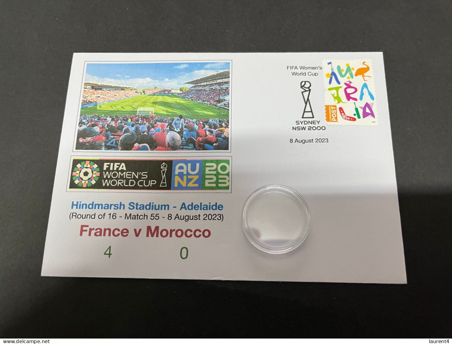 9-8-2023 (2 T 2) FIFA Women's Football World Cup Match 55 (stamp + $ 1.00 Coin) France (4) V Morocco (0) - Dollar