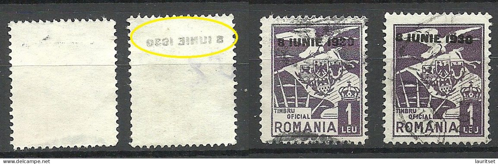 ROMANIA Rumänien 1930 Dienstmarke Normal + Variety Set Off Of OPT Abklatsch D. Aufdruckes - Oficiales