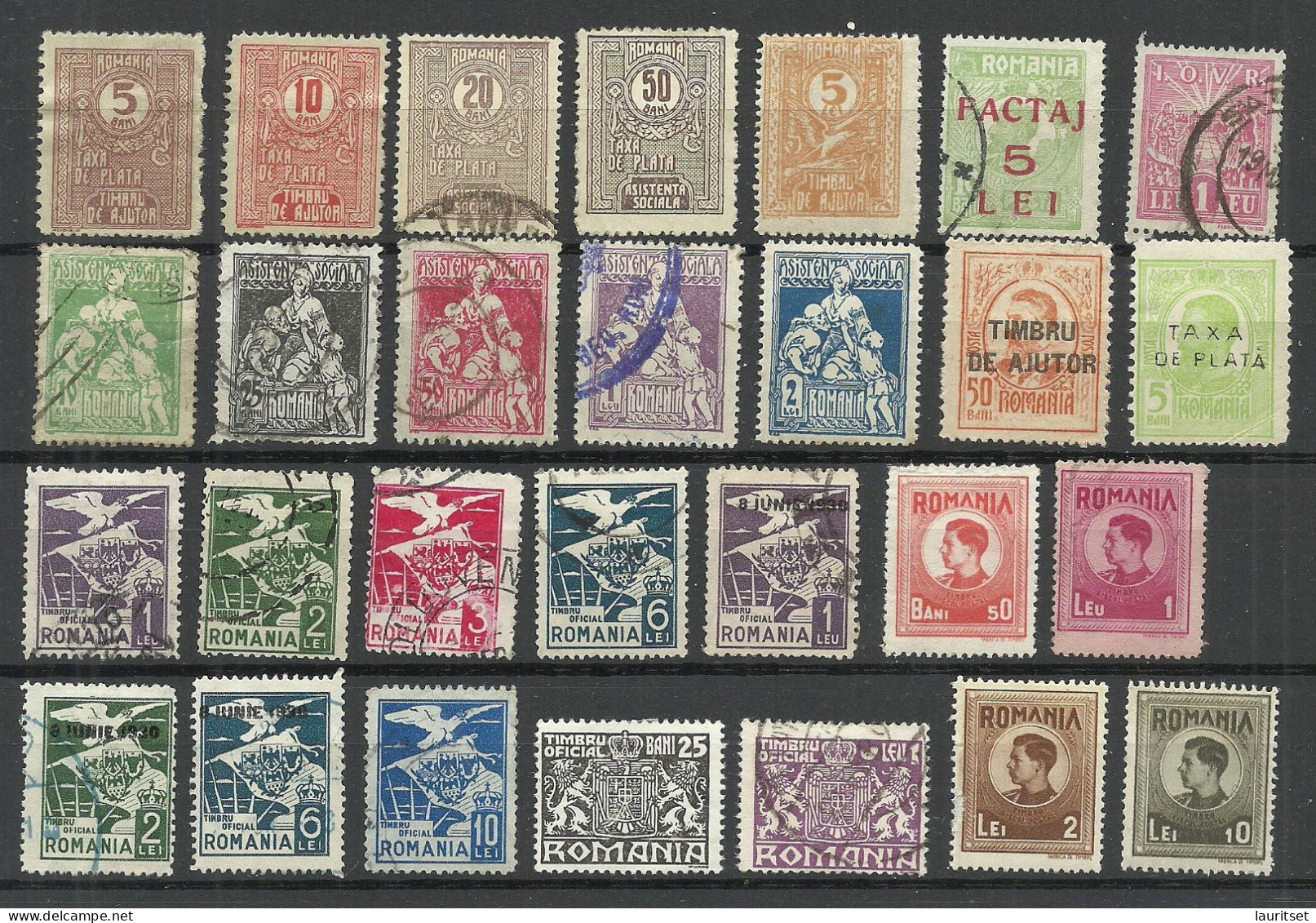 ROMANIA Rumänien Bis 1946 Lot Dienstmarken Zwangzuschlagsmarken Steuermarken, Mint & Used - Fiscali