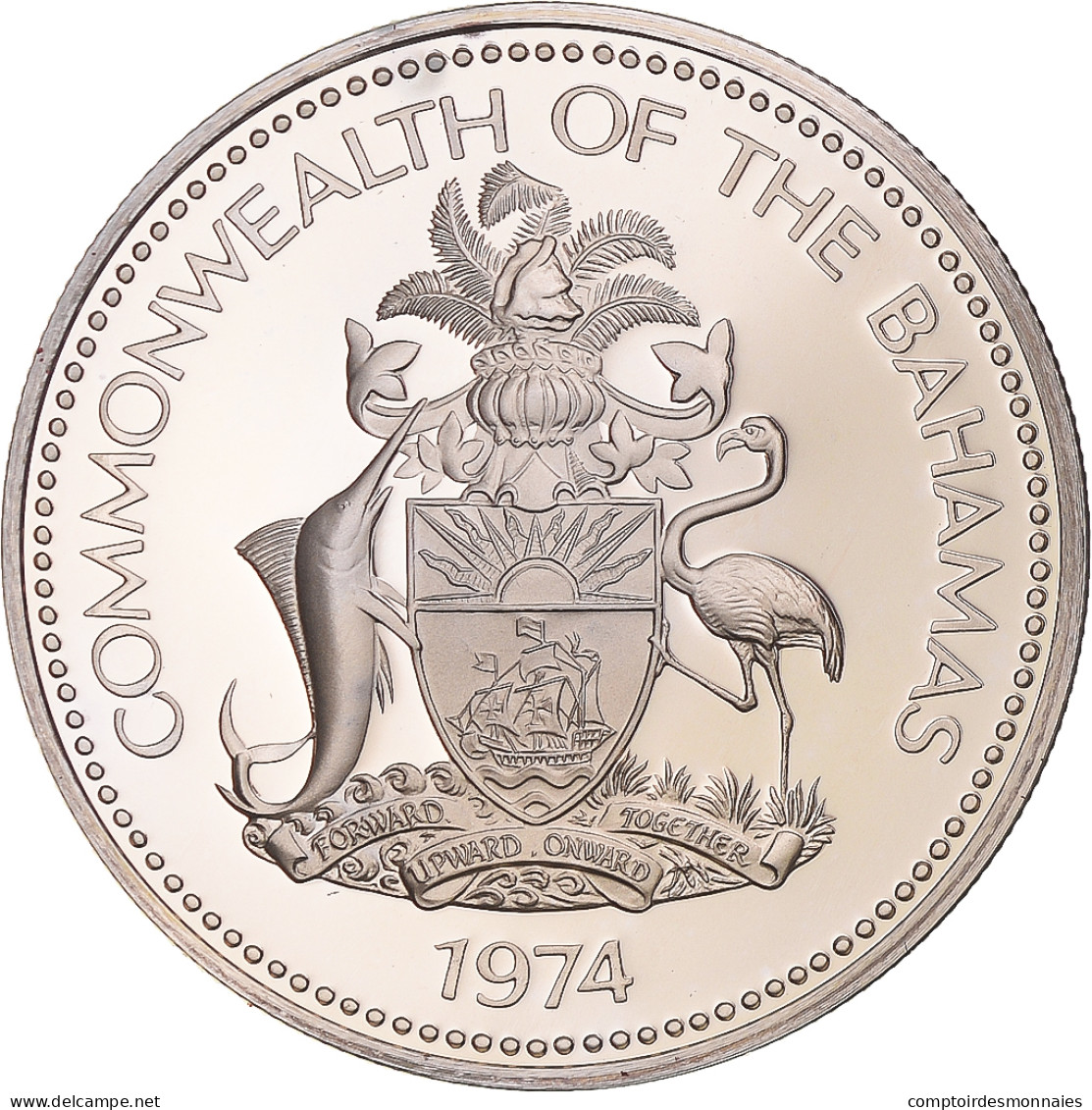 Monnaie, Bahamas, Elizabeth II, Dollar, 1974, Franklin Mint, U.S.A., Proof, FDC - Bahamas