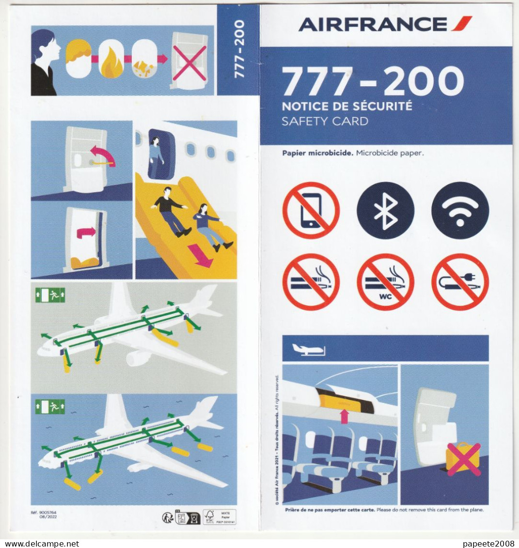 Air France/ Boeing 777-200 - 08 / 2022 - Consignes De Sécurité / Safety Card - Fichas De Seguridad