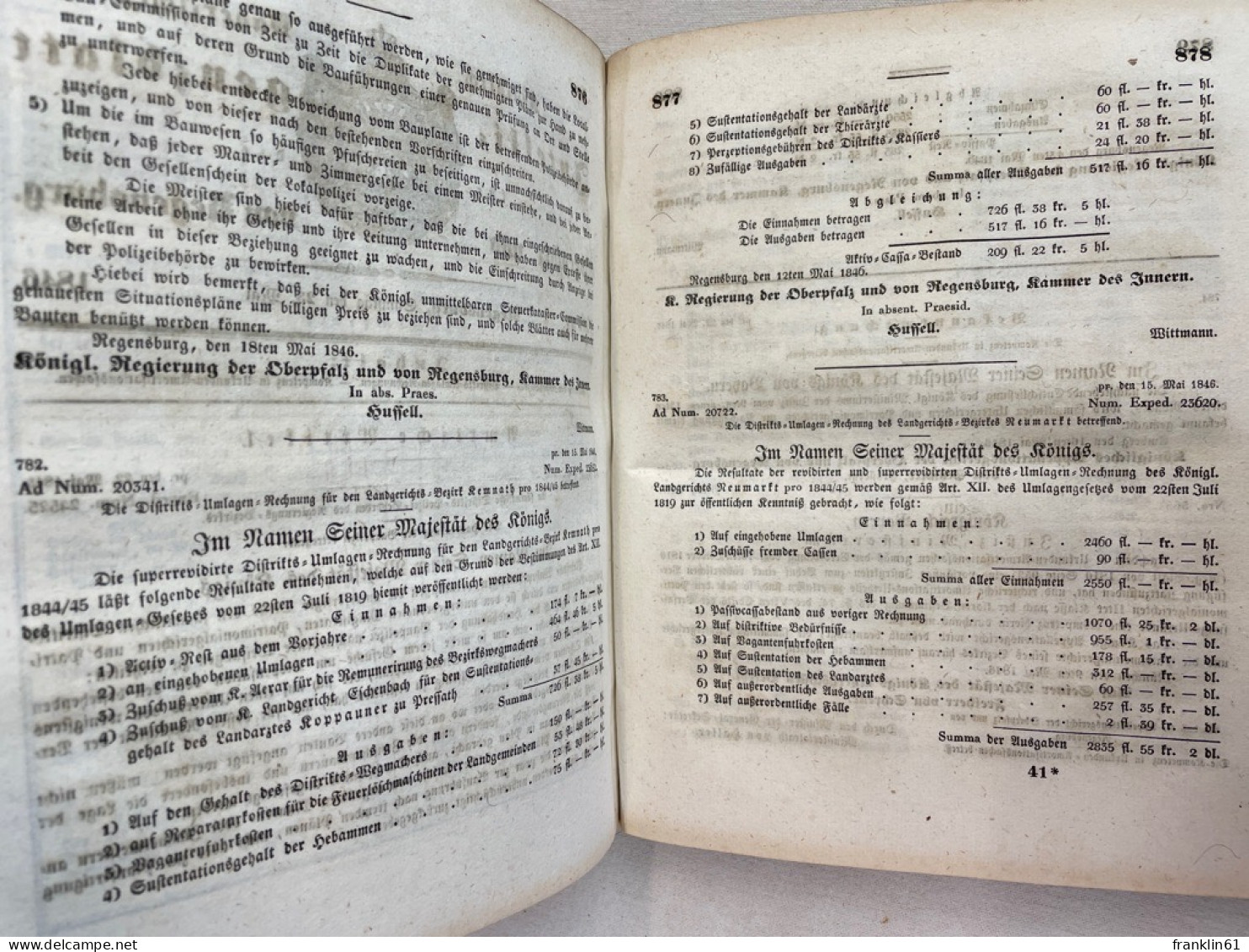 Königlich Bayerisches Intelligenzblatt für die Oberpfalz und von Regensburg. Auf das Jahr 1846. 1.Halbjahr.