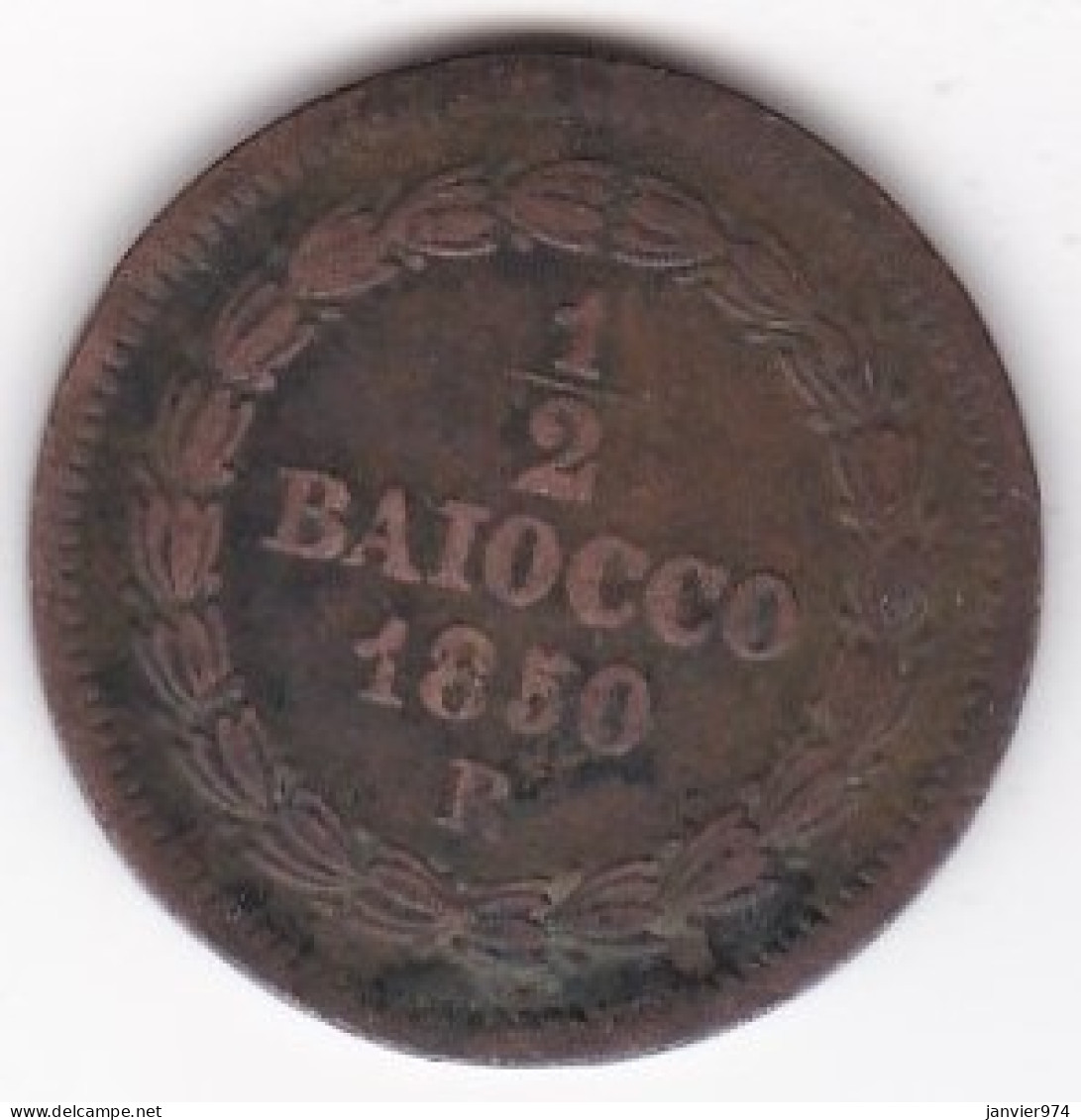 Vatican. 1/2 Baiocco 1850 Roma Année V. Pie IX. En Cuivre , KM# 1355 - Vatican