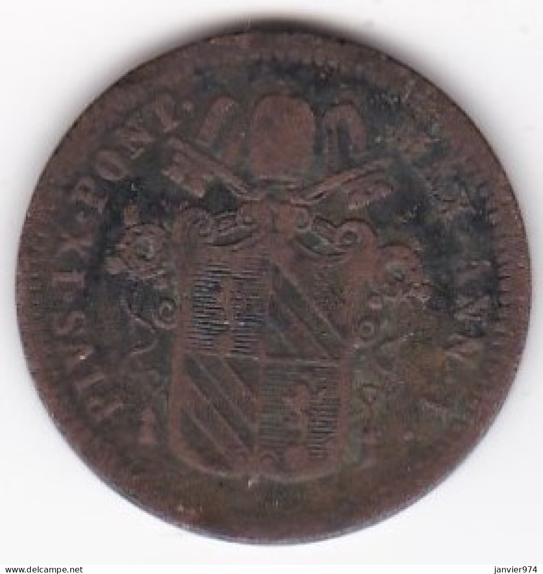 Vatican. 1/2 Baiocco 1850 Roma Année V. Pie IX. En Cuivre , KM# 1355 - Vaticano (Ciudad Del)