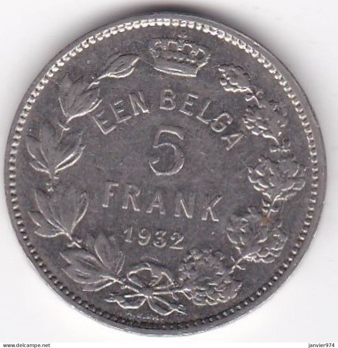 Belgique 5 Francs 1932 Position B , Légende Flamand , Albert I, En Nickel , KM# 98 - 5 Francs & 1 Belga