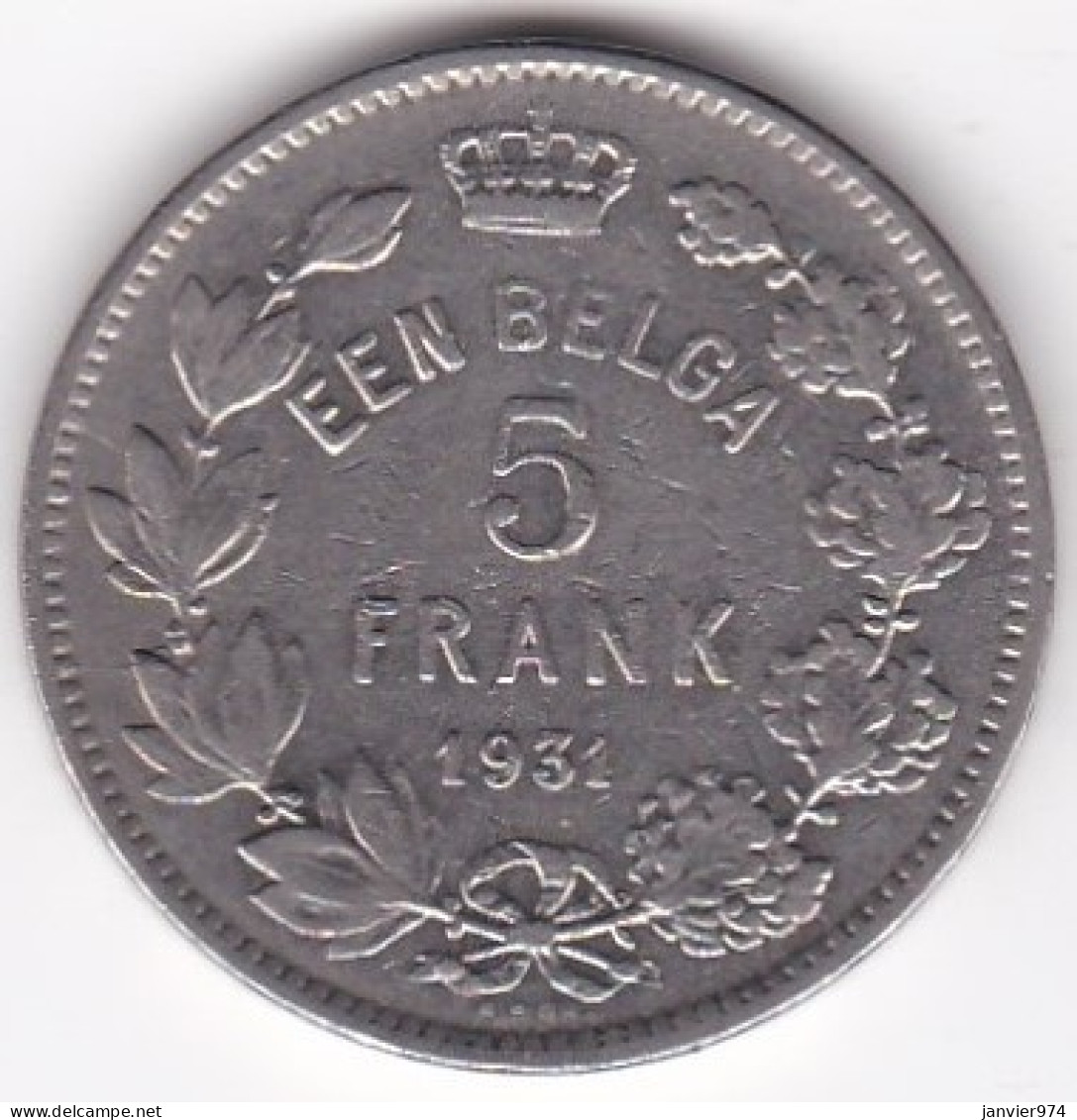 Belgique 5 Francs 1931 Position B , Légende Flamand , Albert I, En Nickel , KM# 98 - 5 Frank & 1 Belga