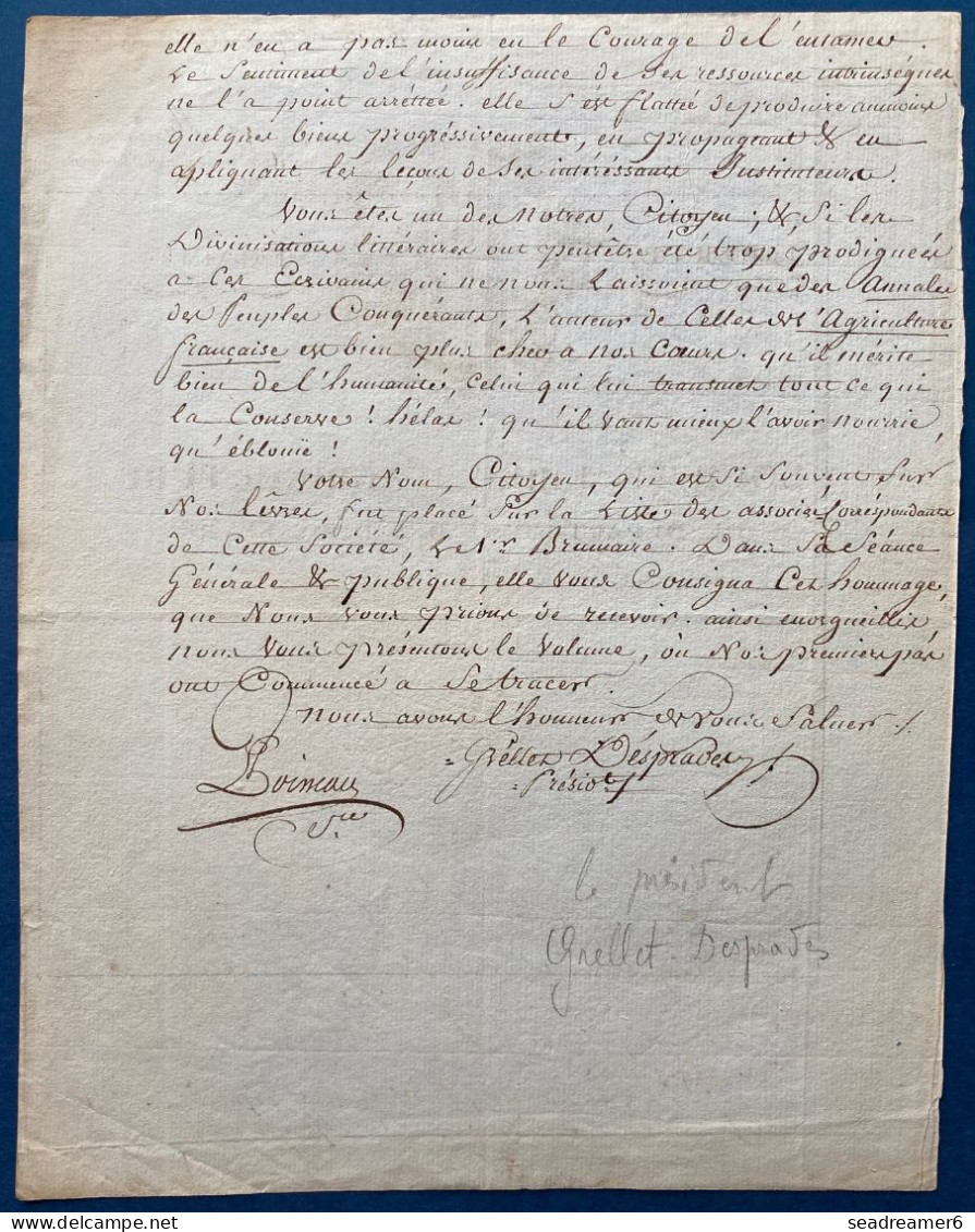 4 Novembre 1803  Lettre Décorative Ornée De La SOCIÉTÉ LIBRE D'AGRICULTURE Des Deux SEVRES Signé GRELLET DESPRADES - Unclassified