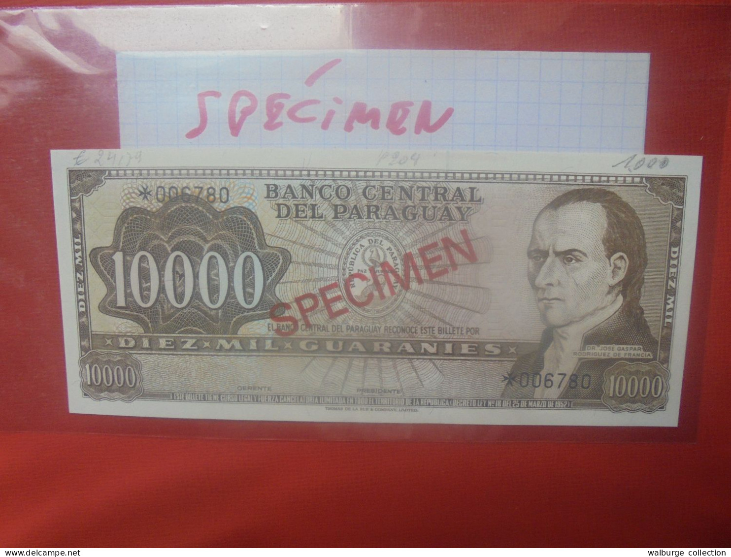 +++SPECIMEN+++PARAGUAY 10.000 GUARANIES 1952 Neuf (B.30) - Paraguay