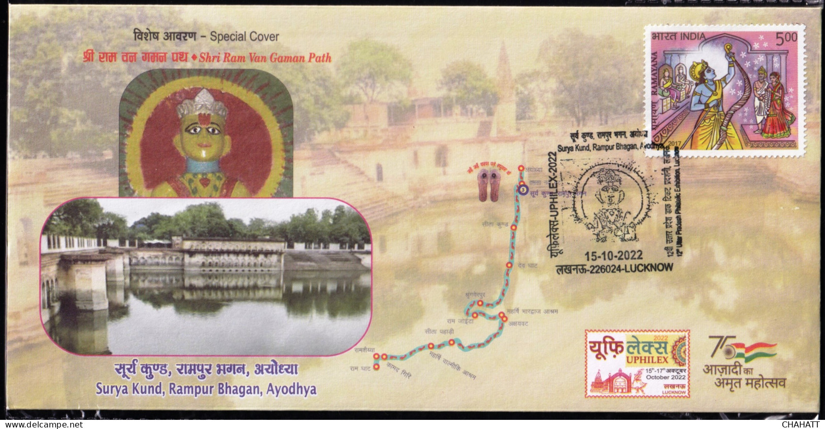 HINDUISM - RAMAYAN- SURYA KUNDA, AYODHYA - SUN GOD- PICTORIAL CANCELLATION - SPECIAL COVER - INDIA -2022- BX4-23 - Hindouisme