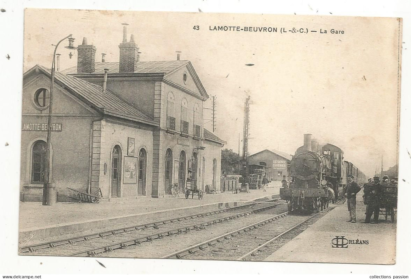 Cp, Chemin De Fer, La Gare Avec Train, 41, LAMOTTE-BEUVRON, Voyagée 1927 - Estaciones Con Trenes