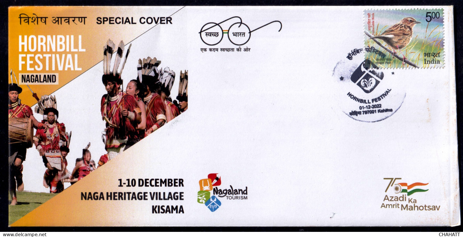 HORNBILL FESTIVAL- CELEBRATIONS- NAGA TRIBE - PICTORIAL CANCEL - SPECIAL COVER- INDIA-2022- BX4-25 - Climbing Birds