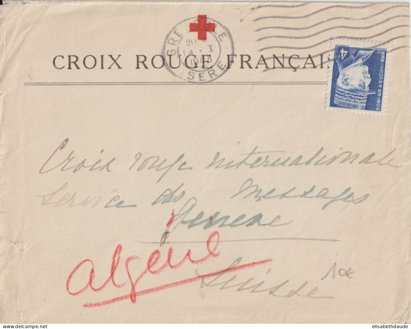 1943 - PETAIN SEUL SUR LETTRE CROIX-ROUGE ! De GRENOBLE => SUISSE - Rotes Kreuz
