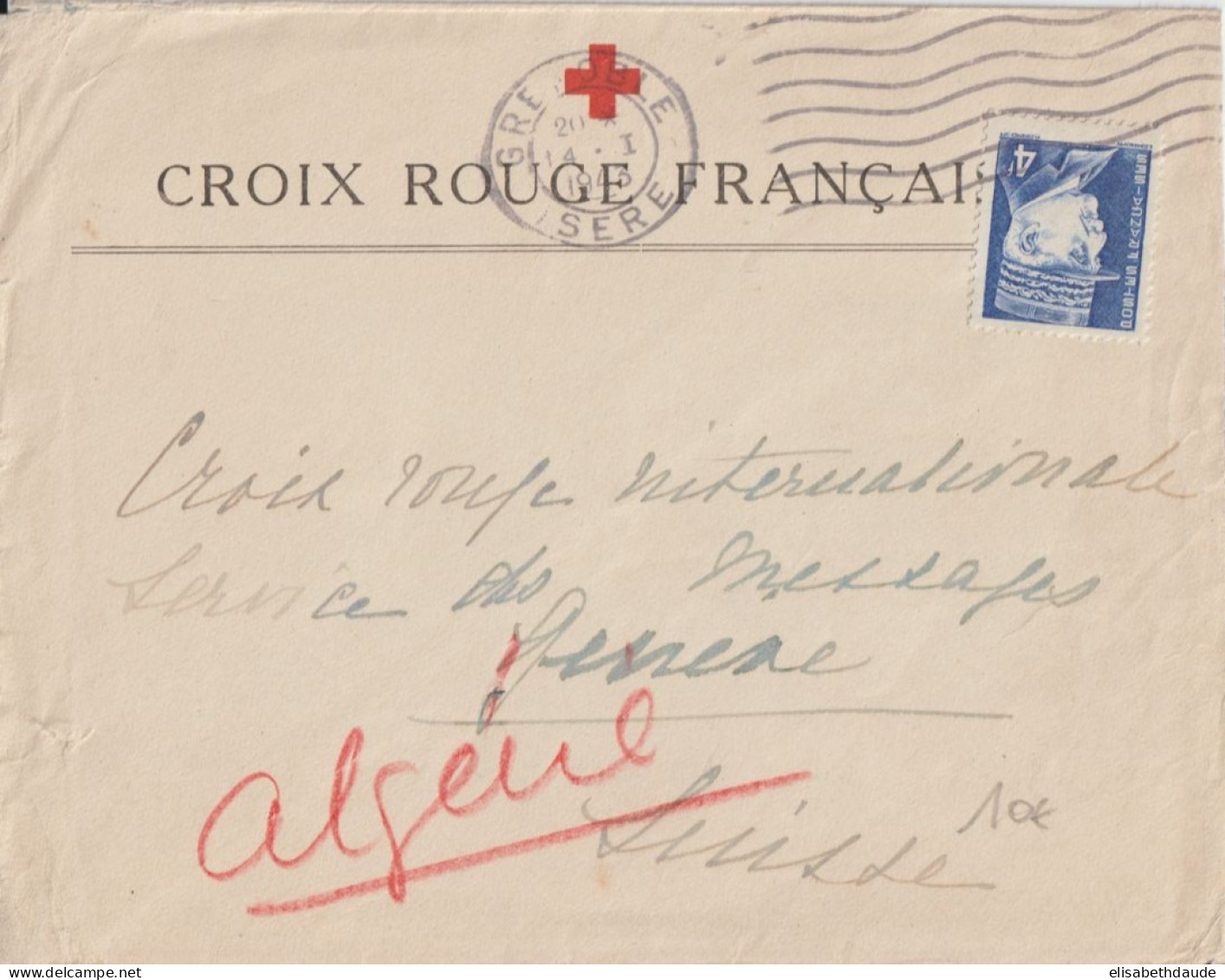 1943 - PETAIN SEUL SUR LETTRE CROIX-ROUGE ! De GRENOBLE => SUISSE - Croce Rossa