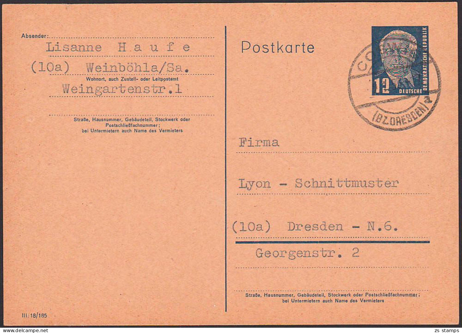 Coswig Bz. Dresden 12 Pfg. Wilhelm Pieck Ganzsache 2.1..53 - Cartoline - Usati