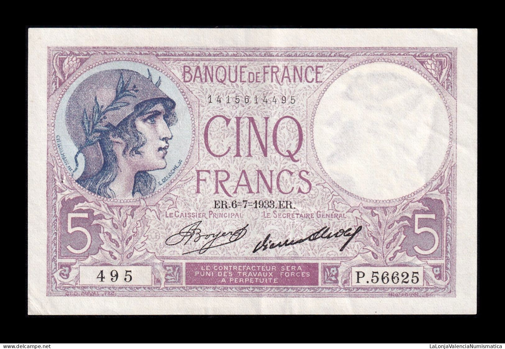 Francia France 5 Francs 1933 Pick 72e Ebc Xf - 5 F 1917-1940 ''Violet''