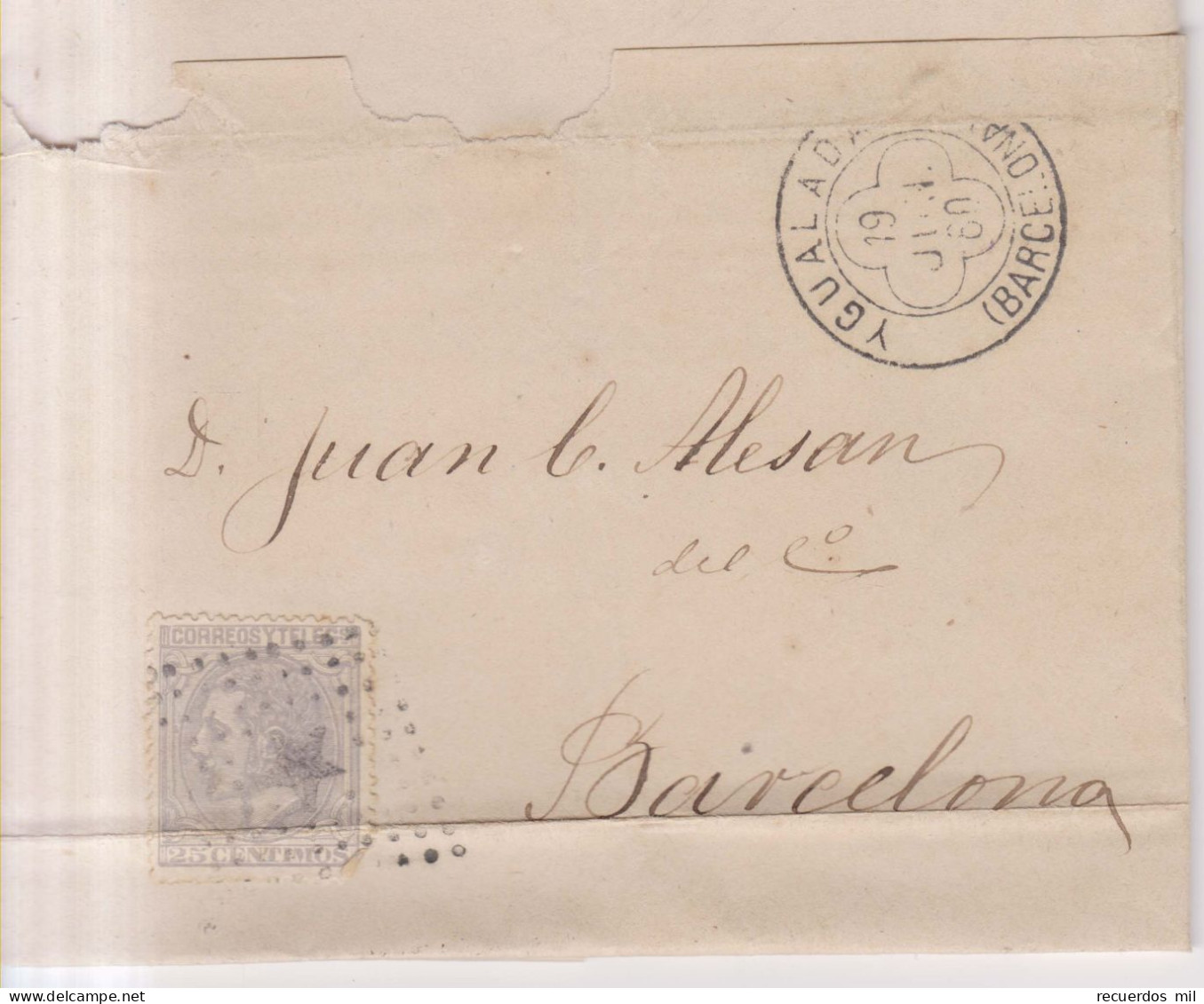 Año 1879 Edifil 204 Alfonso XII Carta  Matasellos Ygualada Barcelona M. Bertran E Hijos - Storia Postale